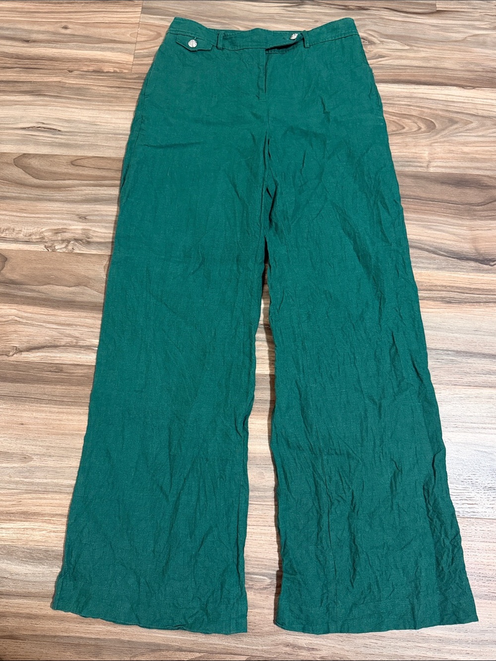 Talbots Greenwich Pants Women’s Size 2 Green 100% Linen Dress Wide Leg Pockets